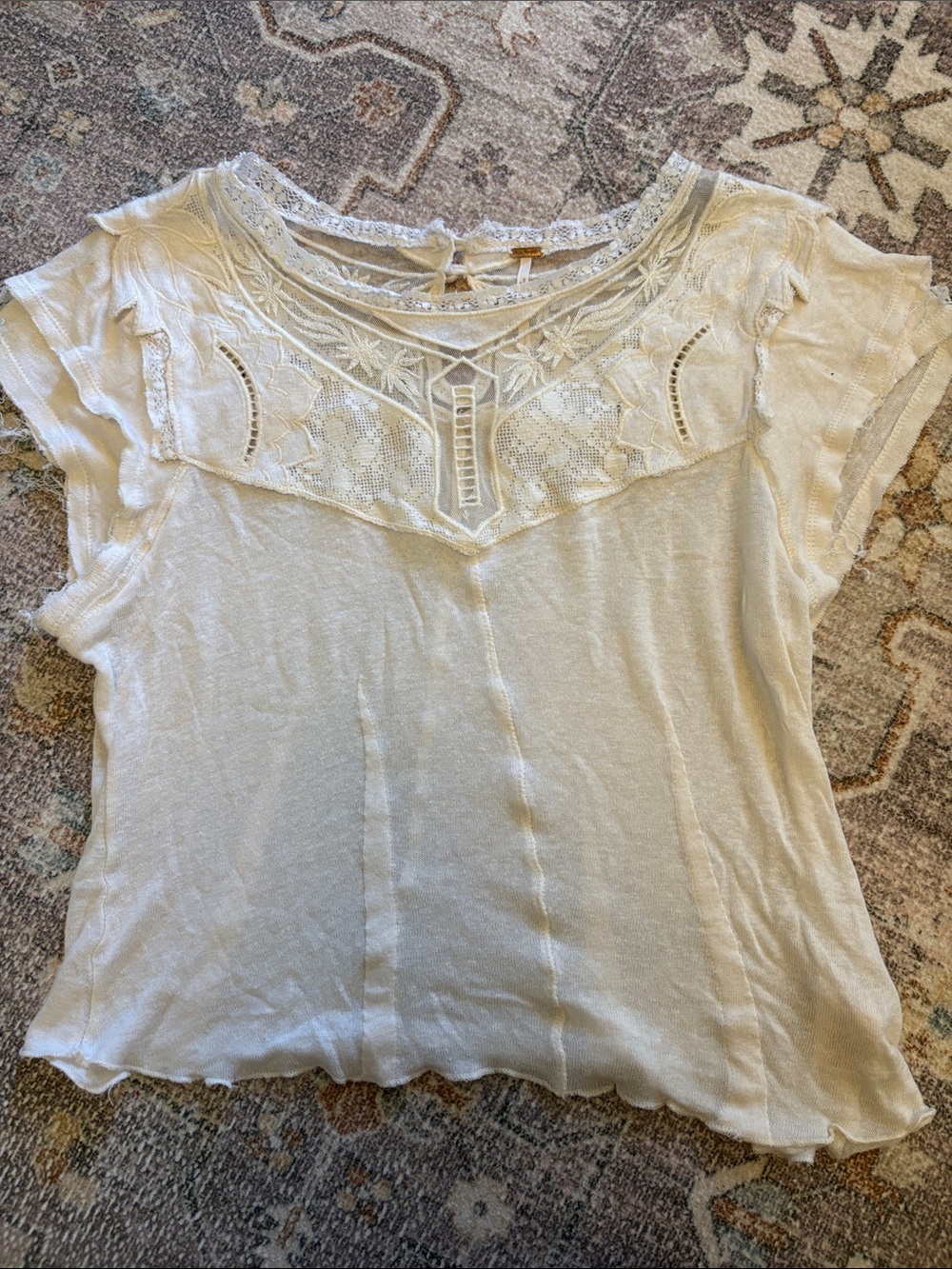 Free People Boho Lace Yoke Women's Top - Cream